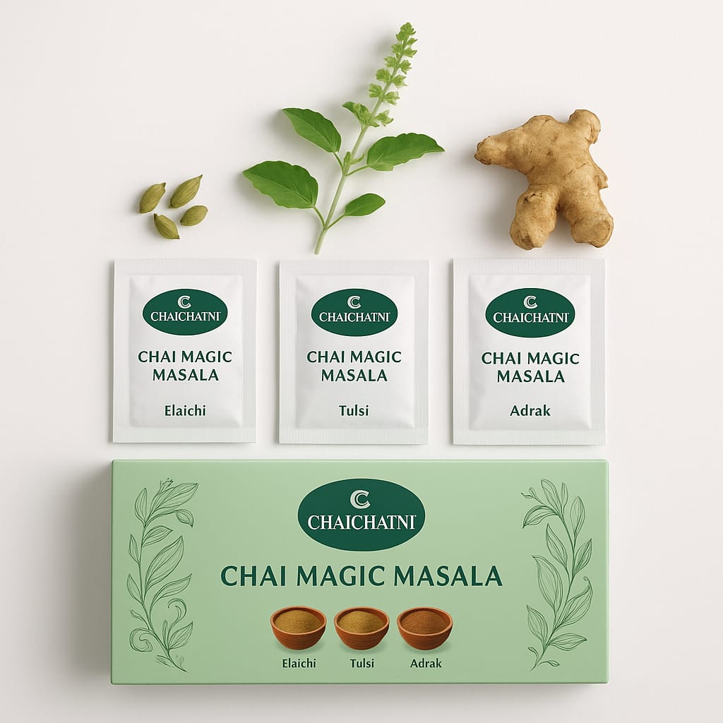 Chaichatni Chai Magic Masala - Elaichi - Tulsi - Adark | (45 Sachets)